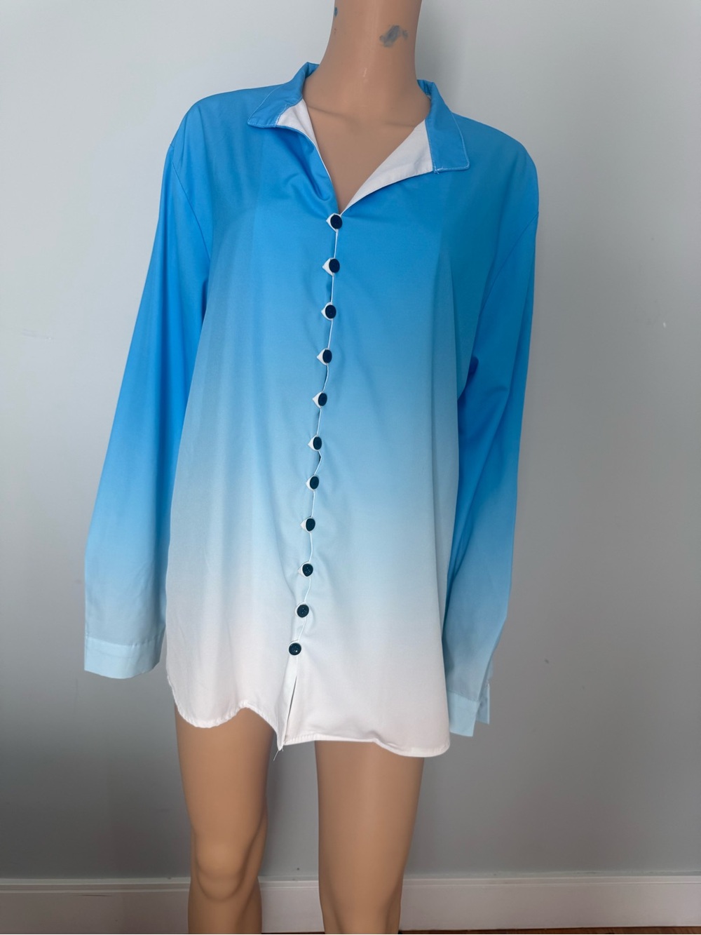 Ombre Blue to White Button-Front Men’s Dress Shirt